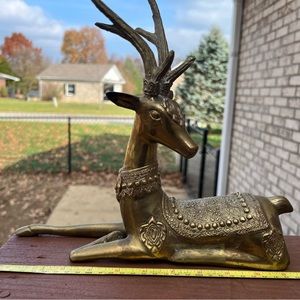 Vintage Serreid Ornate Sitting Brass Deer 12.5” X 10.5” X 3.5”